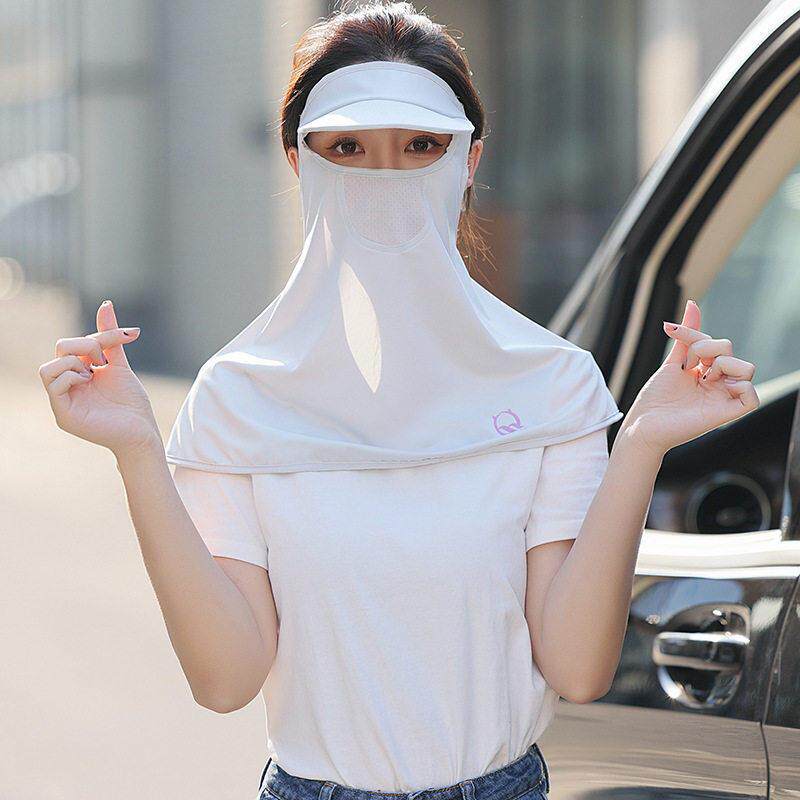 防晒口罩全脸带脖子面罩夏季户外冰丝开车骑行运动透气脸罩遮阳女