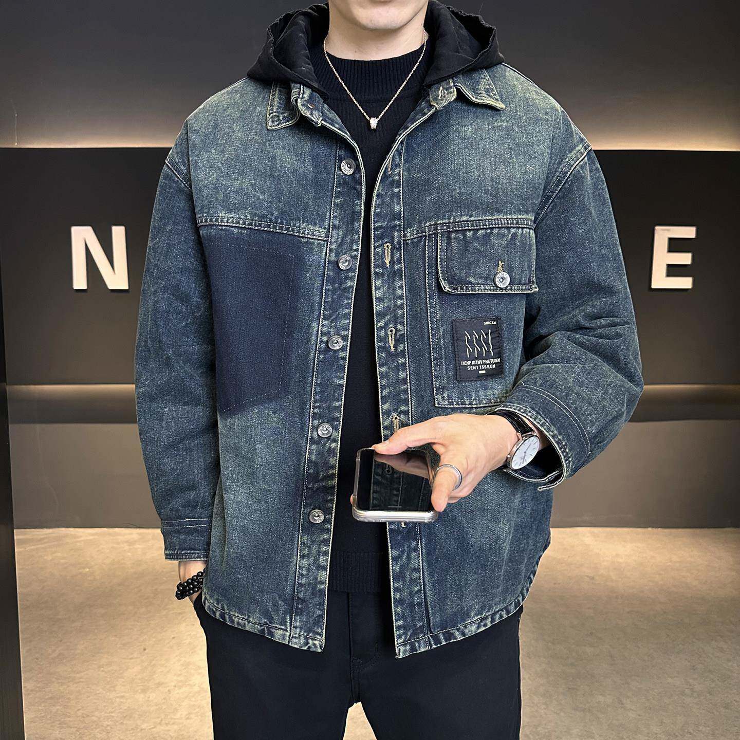 牛仔羽绒服男款冬季白鸭绒保暖外套2025新款复古时尚潮牌男装衣服