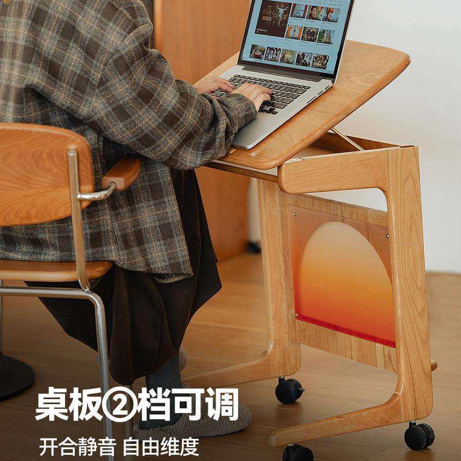 哈哈边几沙发移动茶几樱桃木方几静音万向轮实木办公小桌现代简约