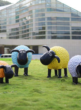 网红户外卡通卷毛羊玻璃钢雕塑园林景观小品摆件公园小区草坪装饰