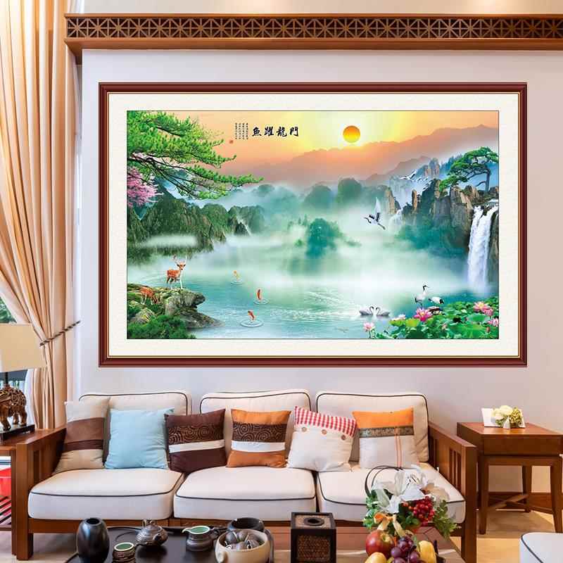 山水画墙贴年画墙贴画自粘壁画流水生财贴画装饰画贴纸客厅背景墙