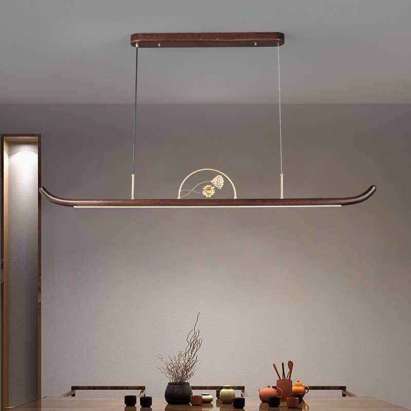 新中式实木吊灯全铜中国风一字古典茶室吧台前台茶桌复古餐厅灯具