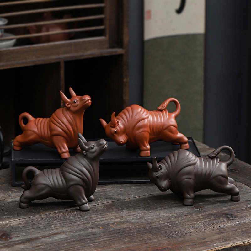 新品创意紫砂牛气冲天茶宠摆件可养招财禅意茶道茶几精品茶玩装饰