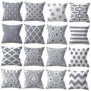 sofa polyester pillow cushion 报枕套 Grey cover geometric