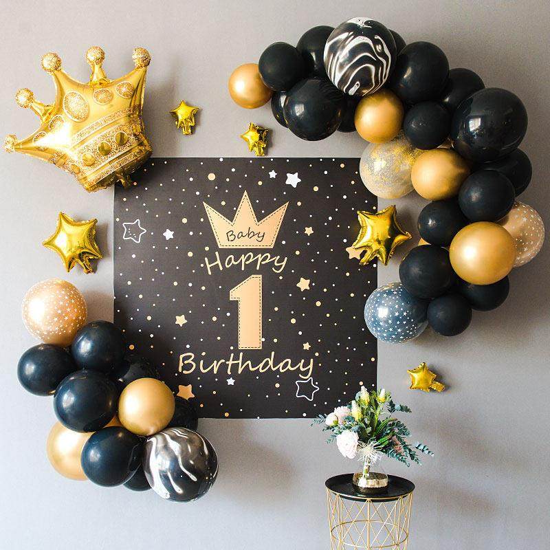 金黑生日海报主题派对儿童铝膜气球背景墙1周岁气球装饰百天布置,节庆用品/礼品,节日装扮用品,淘宝优惠券,粉丝福利购,淘宝优惠卷