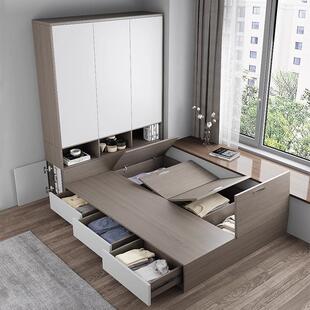 日式 床 榻榻米床E0多层板储物衣柜一体床北欧小户型公寓单人板式