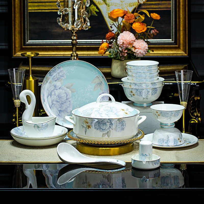 碗碟套装家用轻奢结婚乔迁餐具套装景德镇陶瓷餐具碗盘碟家用碗盘