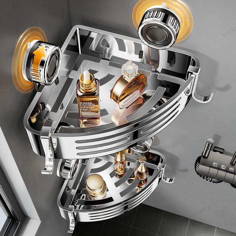 304不锈钢三角篮免打孔化妆室吸盘式置物架浴室厕所壁挂转角收纳