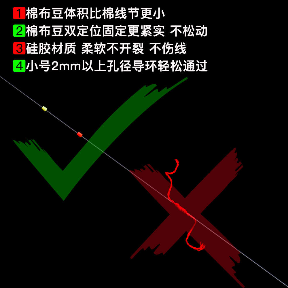 棉布豆滑漂钓双定位硅胶棉布豆前打竿矶钓竿投杆专用小小号棉线挡