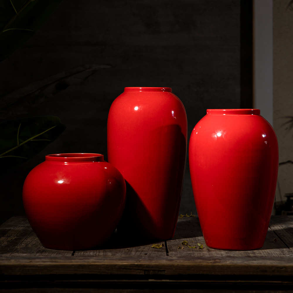 石榴浆果红花瓶中式装饰品新家居花瓶喜庆摆件景德镇陶瓷台面中国