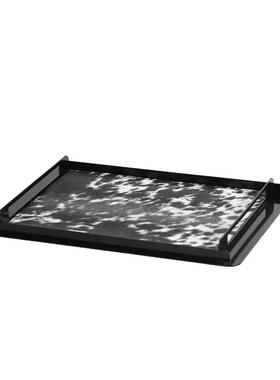 现代意式极简仿马毛黑点金属托盘摆件茶室书房桌面家居装饰摆件