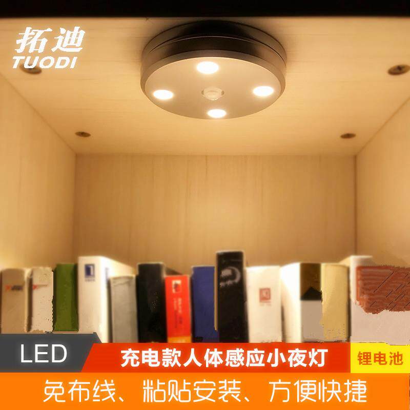 智能感应灯吸顶式衣柜橱柜灯充电人体红外感应小夜灯露营移动