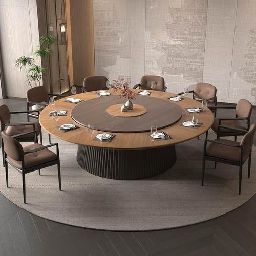 电动餐桌大圆桌实木餐椅2米3带转盘岩板15人20人酒店饭店会所包厢