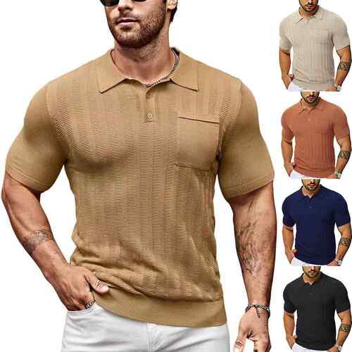 Men's V-neck pocket short sleeved cool and breathable