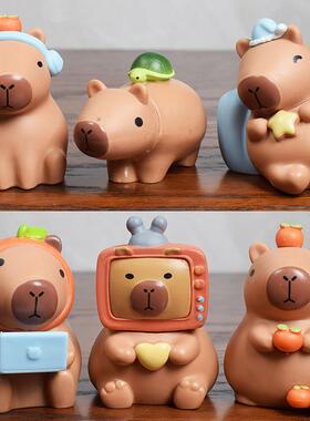 小憨豆卡皮巴拉盲盒 Capybara手办桌面卡通水豚公仔蛋糕摆件礼物