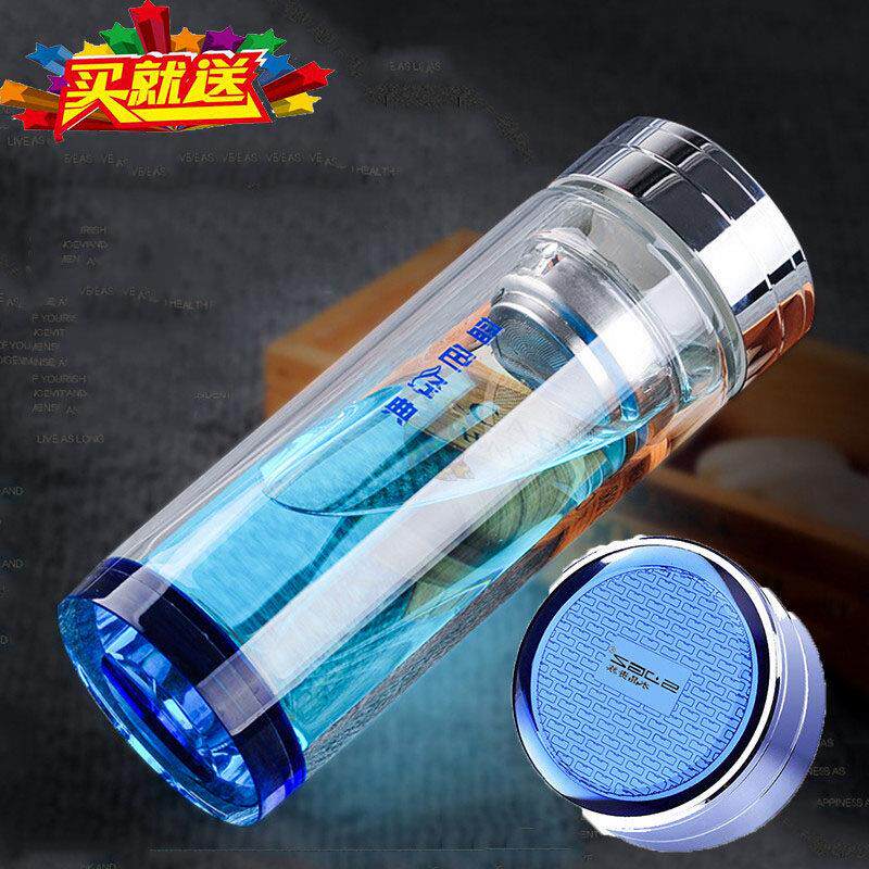 水晶玻璃杯双层加厚隔热水杯匡迪华象金力蓝色经典泡茶杯办公杯子