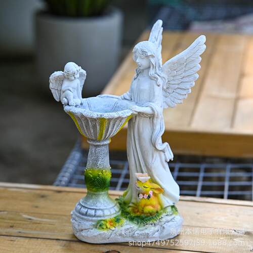 七彩天使摆件太阳能树脂花园雕像庭院灯户外树脂工艺品天使摆件