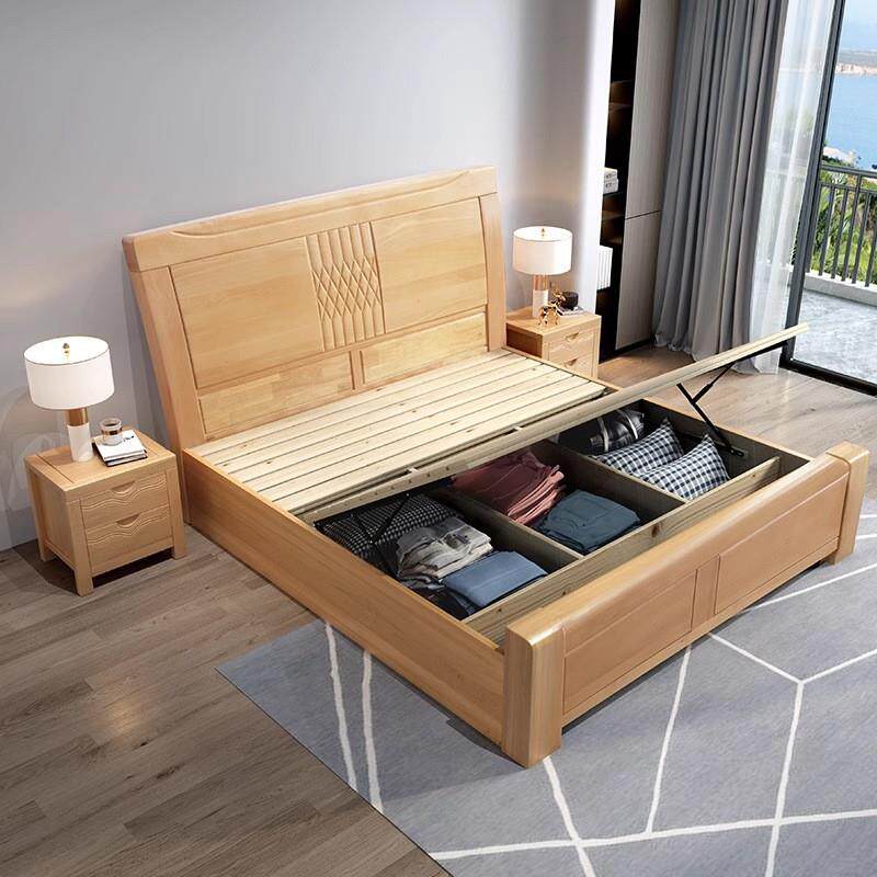 榉木实木床1.8双米中式简约主卧人床大床.5工米厂直销储1A895#物