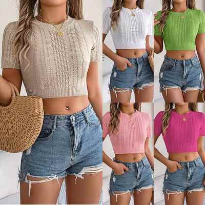 Cardigan Twisted Womens Short Knitted Short Top Sleeve