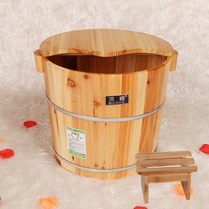 30cm/35cm高杉木带盖子洗脚木桶泡脚木盆足浴桶适中家用泡脚木桶