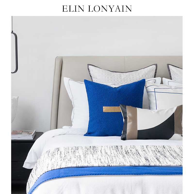 ELIN LONYAIN现代简约轻奢蓝色系样板房床品搭配靠垫抱枕搭毯