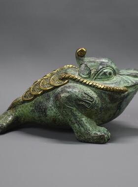 彷古青铜器金蟾摆件三足脚纯铜蟾蜍客厅办公桌摆设铜器古玩工艺礼