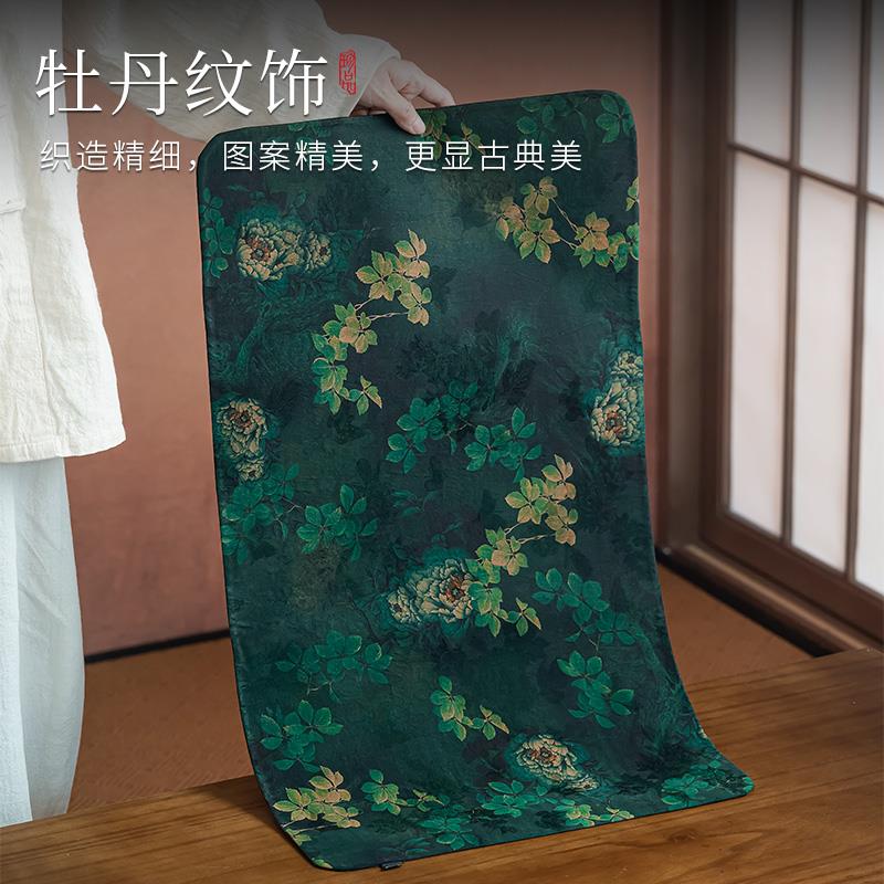 中式牡丹香云茶席复古茶桌茶隔垫防水干XPQ泡国纱风桌旗热桌席垫