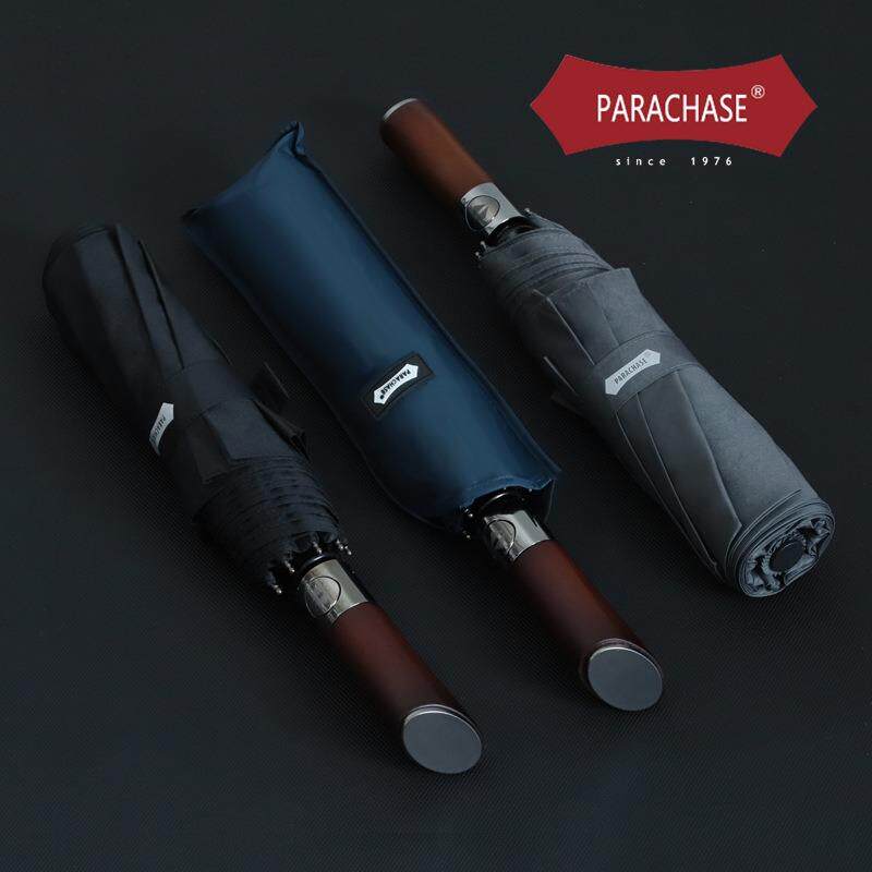 PARACHASE三折8骨复古实木手柄大伞面121CM抗风升级结实耐用雨伞