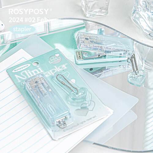「新！薄荷x纯透钉书机」Rosyposy渐层清透迷你小省力可携式钉书AR