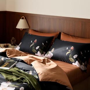 四件床 单床款 高档卖布套乐白玉兰 60支贡缎长绒棉印花上纯棉美式