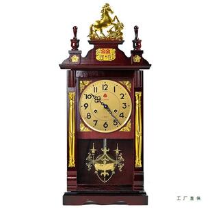 机械座钟老式 机械挂钟表 上弦链发条铜质机芯台钟实木报时客厅中式