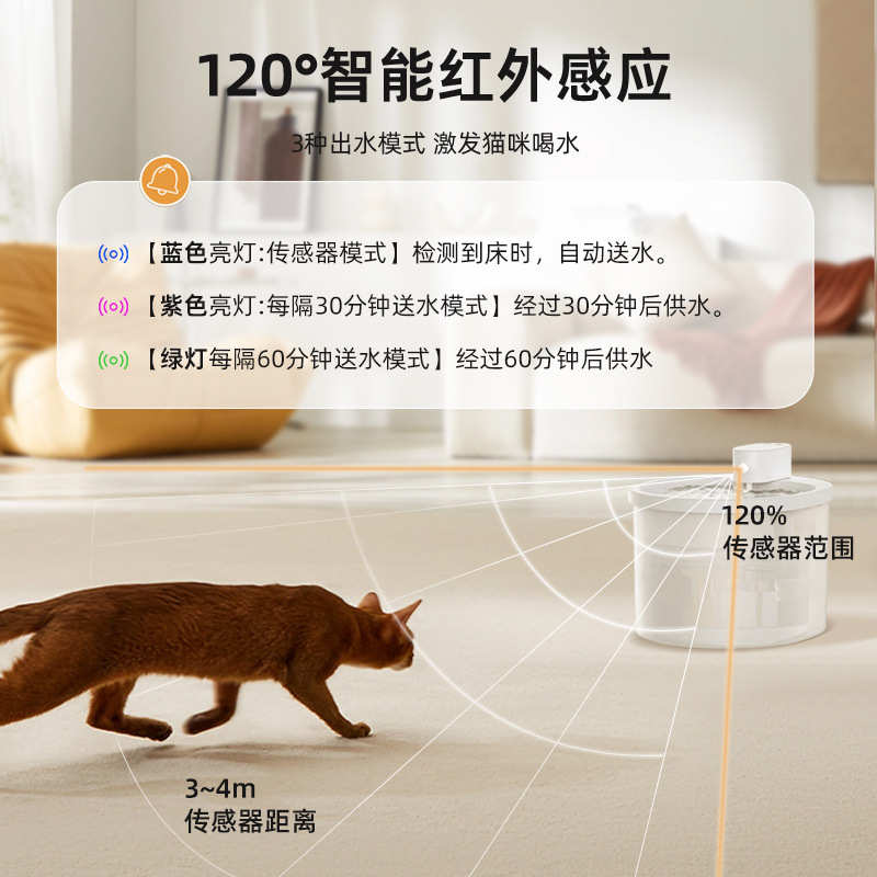 新款自动猫咪饮水器恒温不插电喂食智能感应循环活水成套宠物饮水