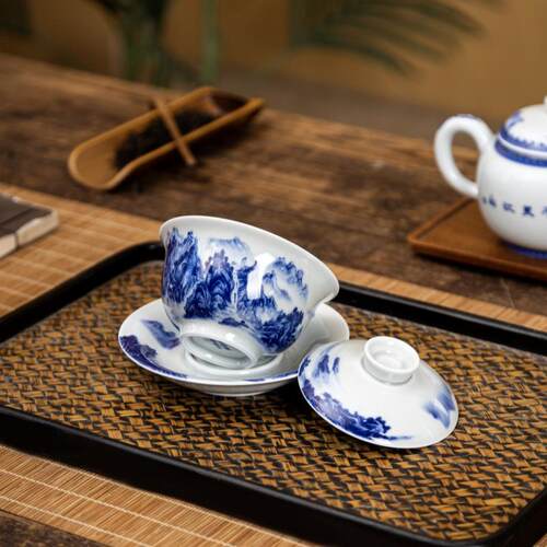 景德镇七05堂青花瓷千瓷里江山丞陶茶具办套装家用高档陶瓷客厅公