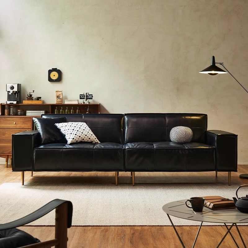 中古法式美式复古油蜡皮小户型沙发办公室客厅双三人直排休闲沙发