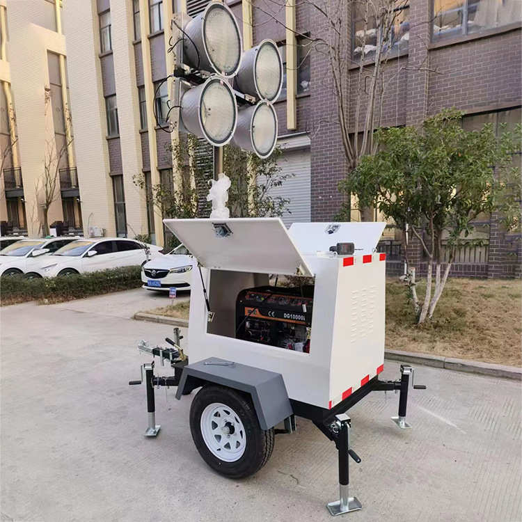 自动升降移动照明车道路夜晚施工照明车牵引式卤素灯照明车