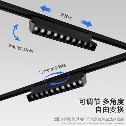 明装轨道灯LED射灯格栅灯聚光路轨灯服装店导轨灯商用无主灯照明