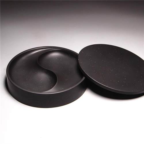 高档金国家非然遗歙砚天原石星砚台 太极双盖池砚 带砚台实用端砚