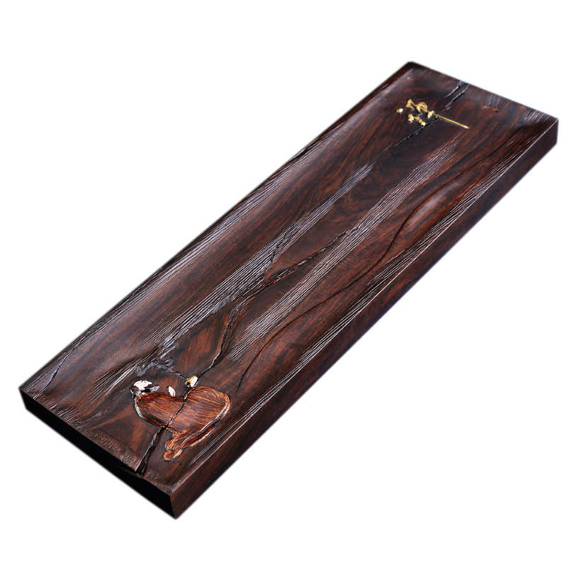 黑檀木茶盘彩绘手绘干泡台整块实木原木托盘壶承简约复古风小茶台