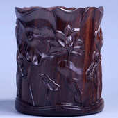 黑檀荷花笔筒 办公家居礼品摆件 荷塘月色出淤泥而不染配饰笔筒