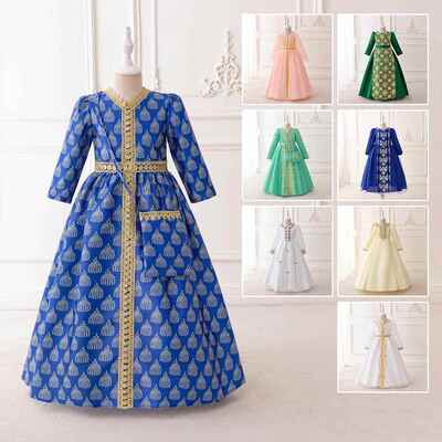 girls embroidery satin dress with bag long sleeve dress for