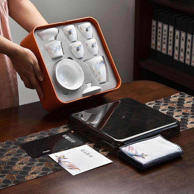 冰种羊脂玉瓷旅行茶具套装便携车载户外露营盖碗茶杯泡茶喝茶装备