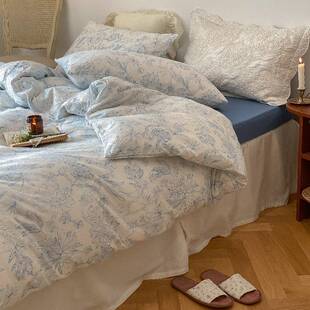 法式 复古田园风天竺针织棉四件套纯棉全棉裸睡被套床单床上用品