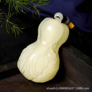 阿富汗玉青白玉白菜手把件八方来财百财男士 文玩把玩玉石把件把玩