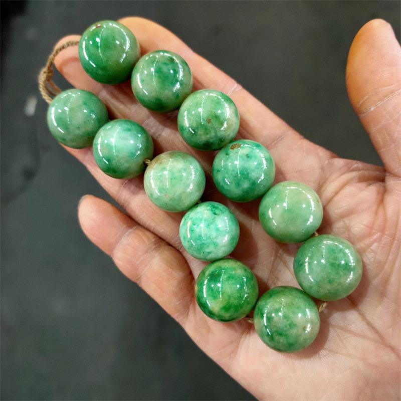 古玩杂项老包浆翡翠干青铁龙生祖母绿佛珠手串