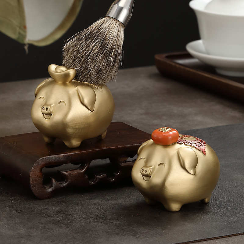 黄铜茶宠高档中式创意高档茶桌茶台摆件诸事如意茶道禅意茶具配件