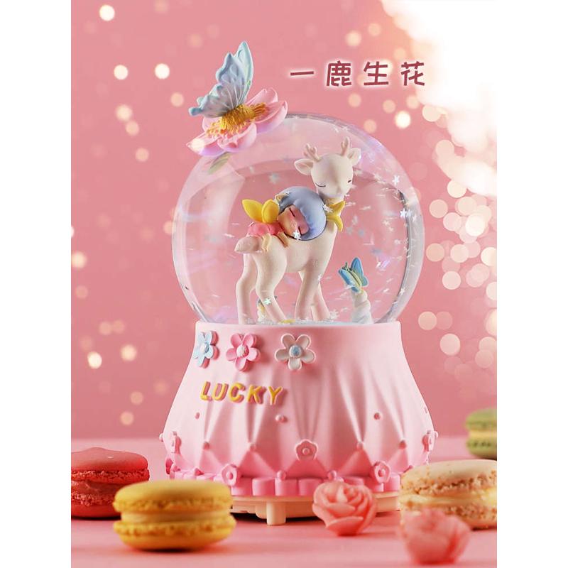 旋转木马城堡水晶球音乐盒八音盒可旋转飘雪女生女孩儿童生日礼物