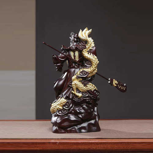 黑檀木雕关公摆件实木雕刻横刀武财神红木工艺品立刀关羽开业送礼