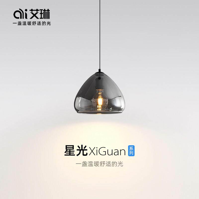 北欧全铜极简饭厅吧台吊灯现代简约一字形长筒黑色卧室床头吊线灯