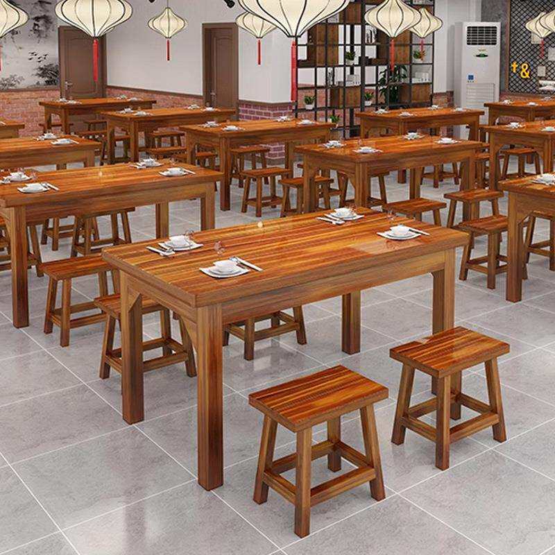 实木碳化餐桌饭店复古快餐桌面馆烧烤店小吃火锅店商用餐桌椅组合
