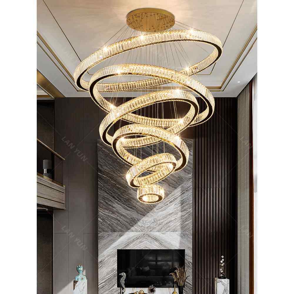 复式楼大吊灯楼梯灯自建房别墅挑空客厅loft公寓楼梯间轻奢水晶灯